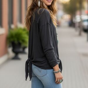 Free People We The Free Slouchy Cotton Linen Long Sleeve Top Small